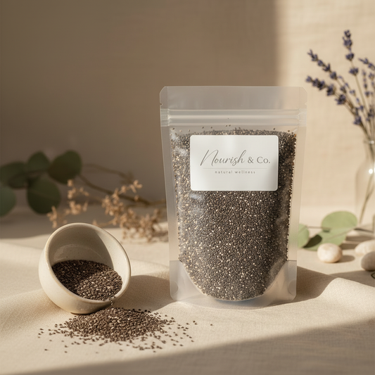 Chia Seeds Warm Background with Bowl